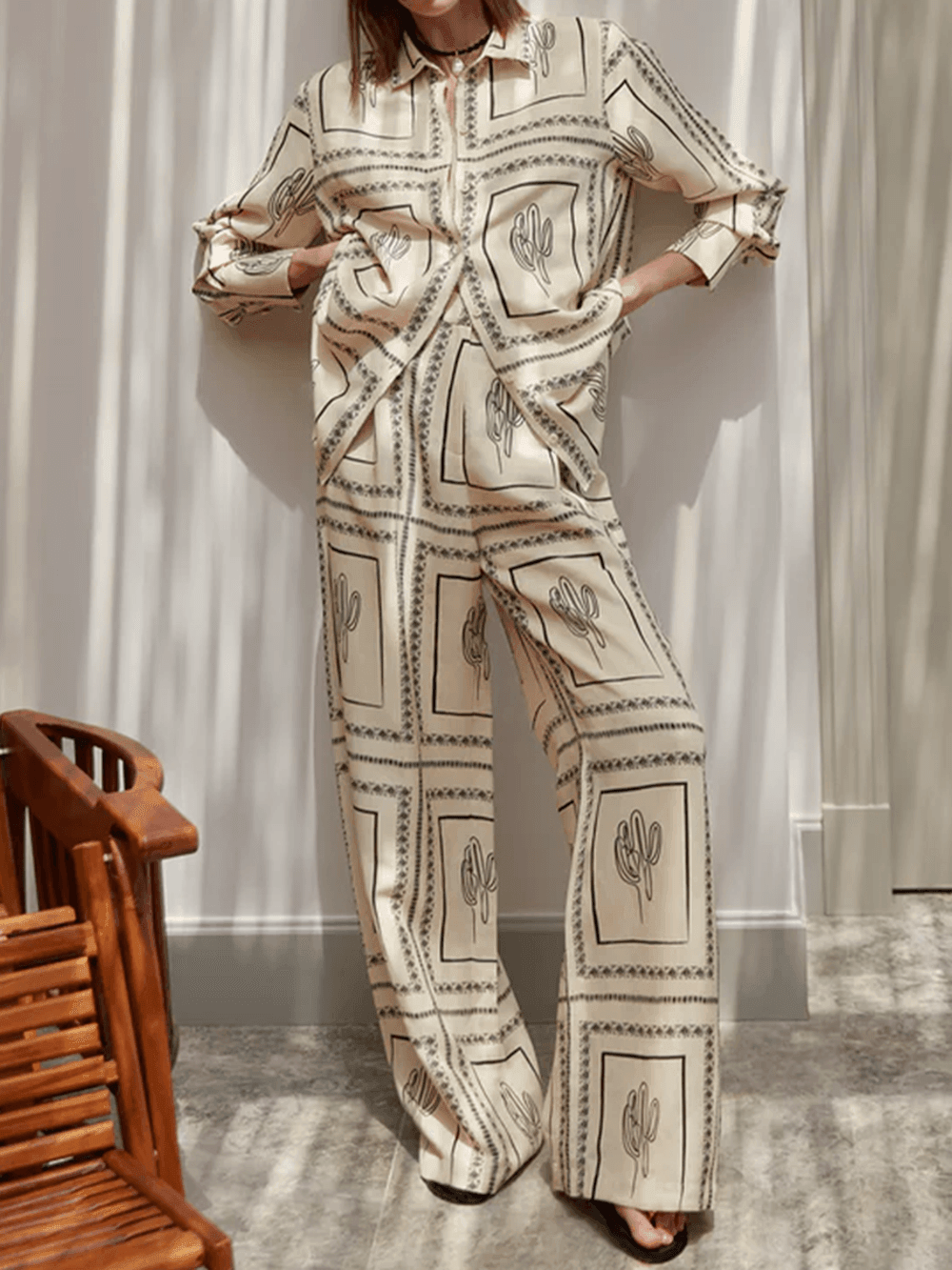 Geometric Line Abstract Printing Two-Pieces Set