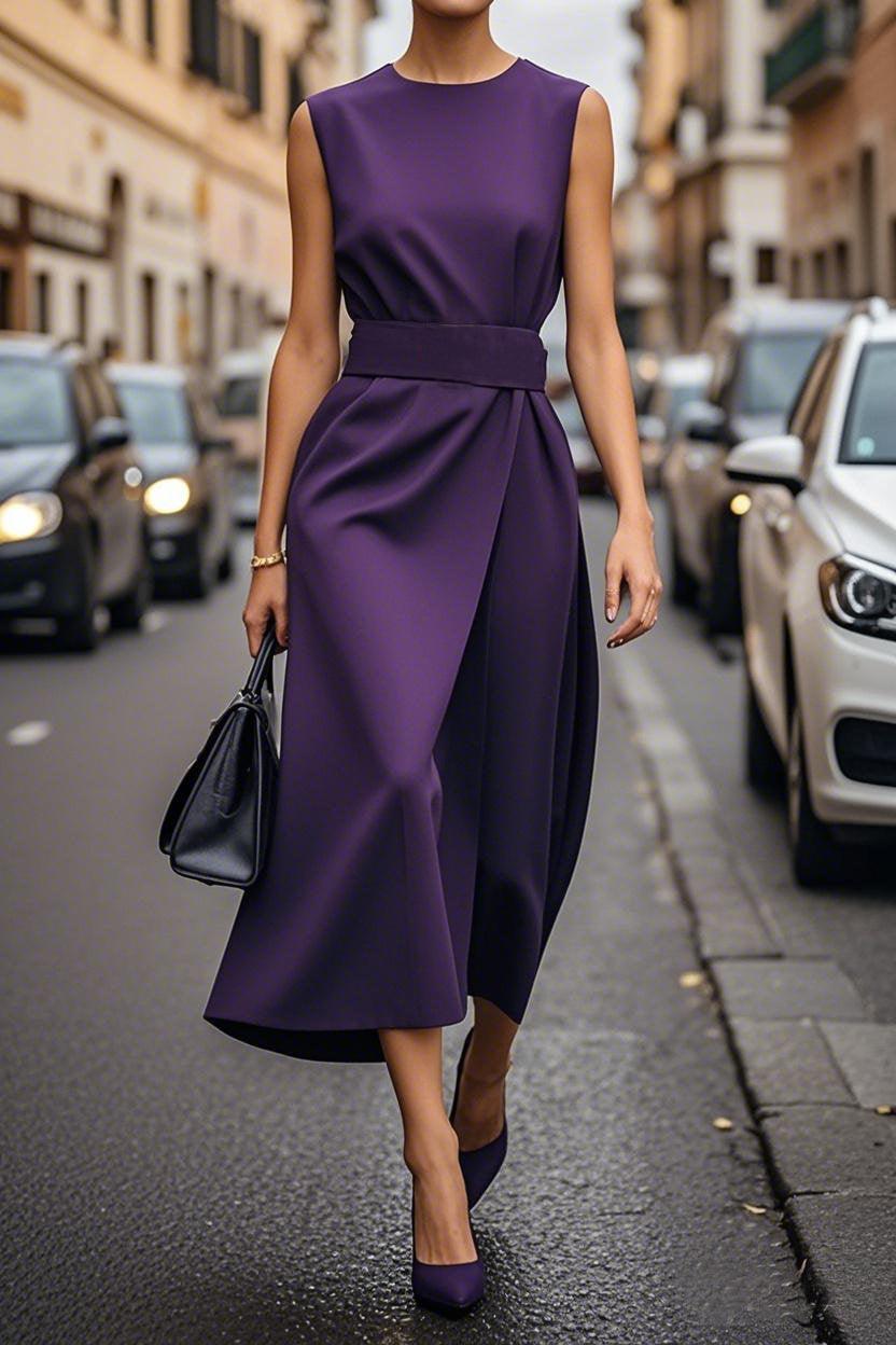 Elegant Solid Color Waist Dress