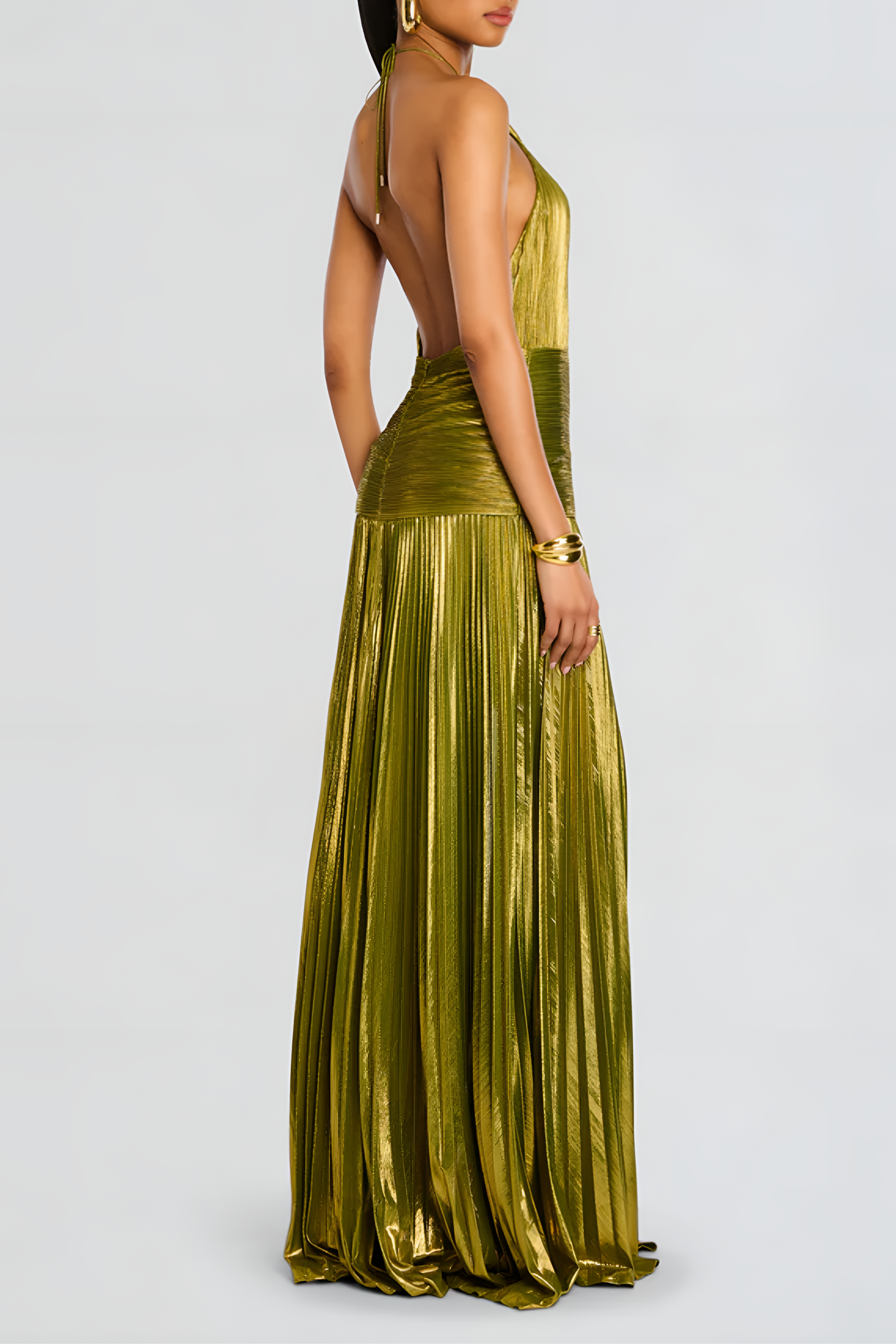 Thalia Metallic Peridot Maxi Dress