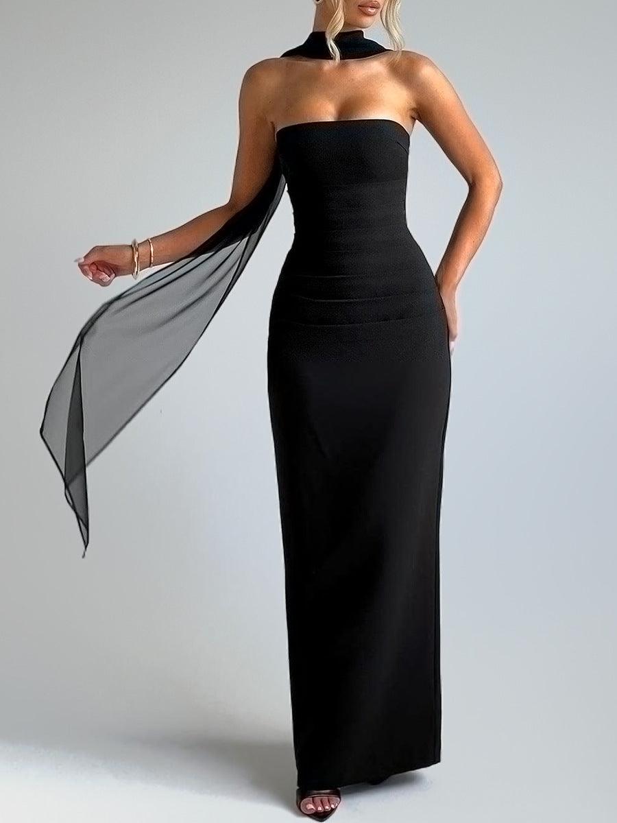 Black Waist-tucked Maxi-top Dress