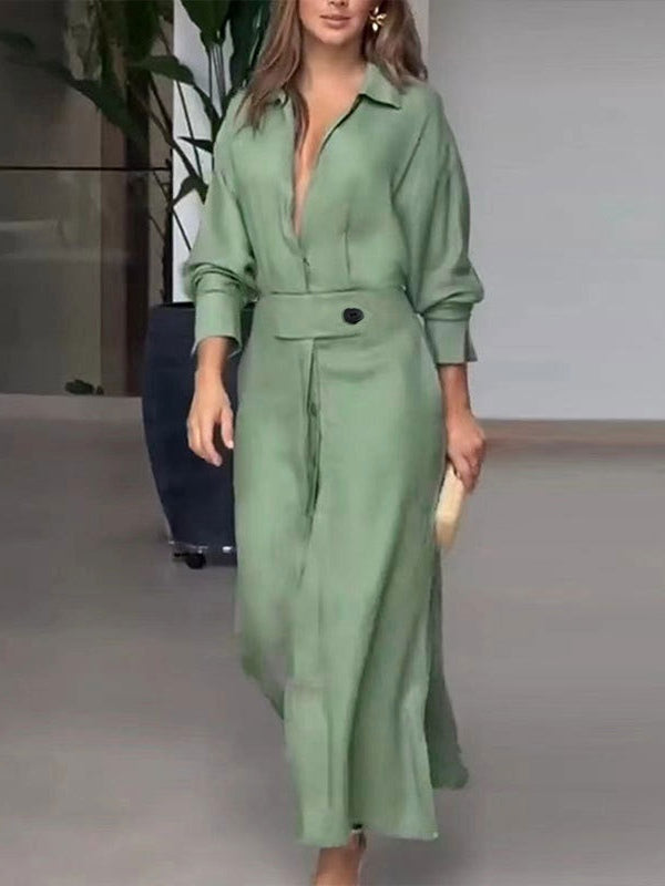 Elegant Long Sleeve Simple Shirt Dress