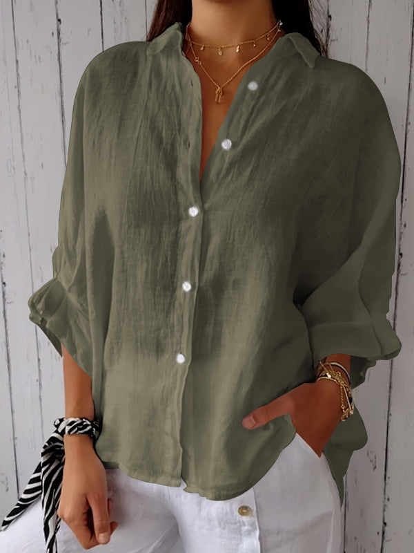 Cotton and Linen Solid Color Casual Shirt