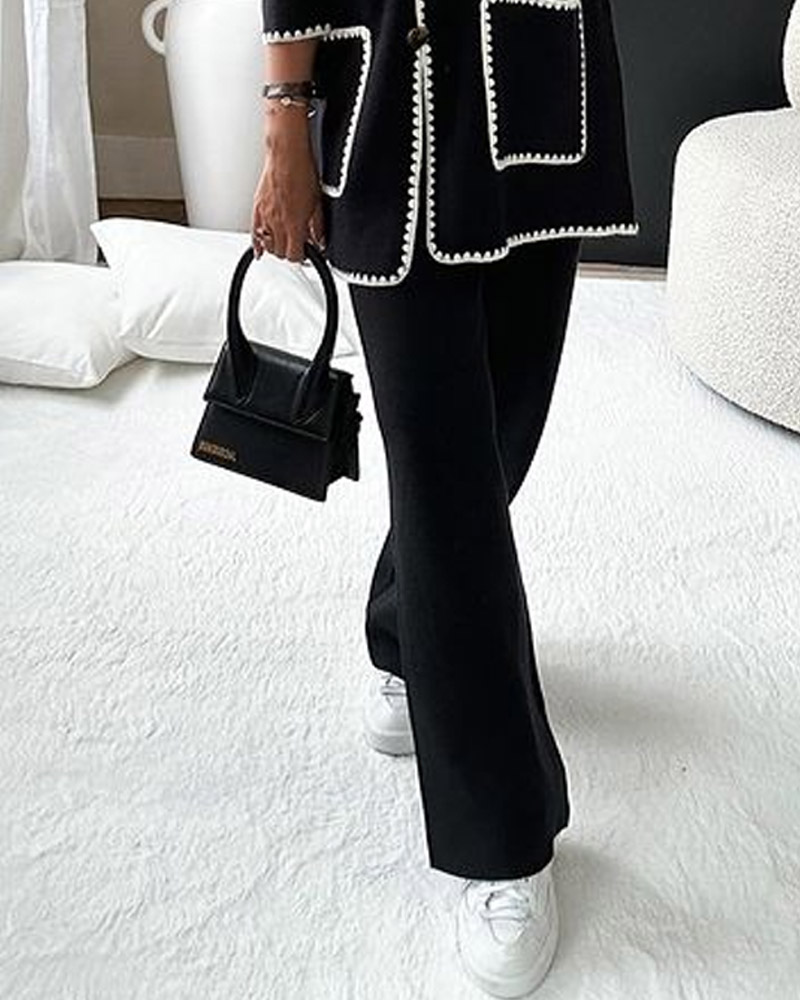 Edge Decorated Jacket Casual Pants Two-piece Set