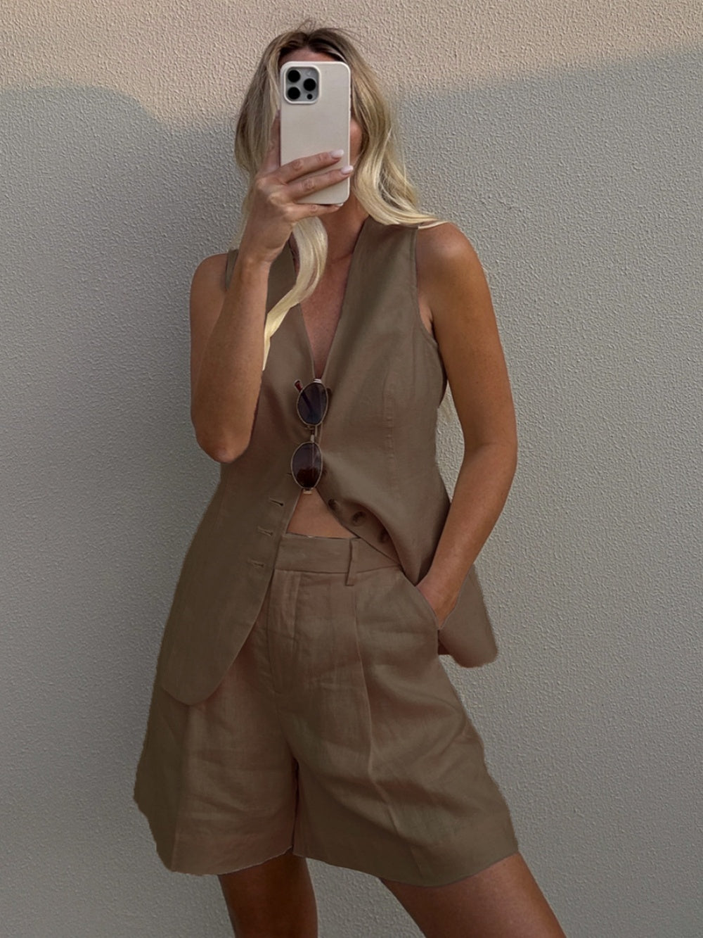 Cotton and Linen Vest + Shorts Set