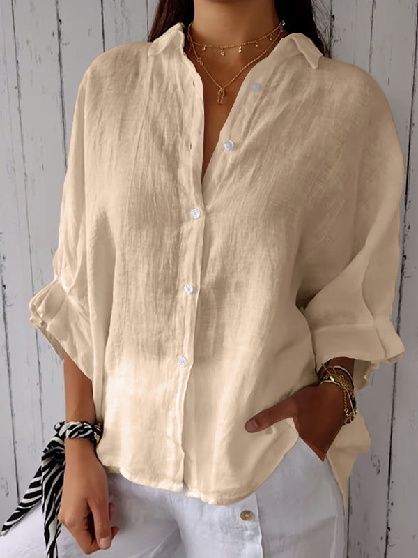 Cotton and Linen Solid Color Casual Shirt