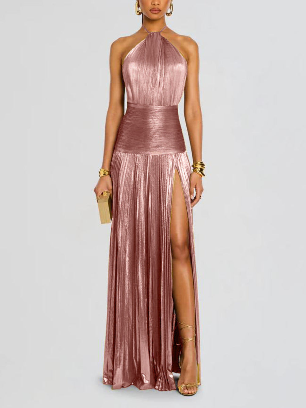 Thalia Metallic Peridot Maxi Dress