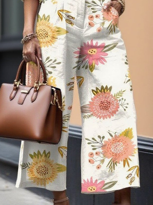 Floral Capri Pants and Loose Shirt Linen Set