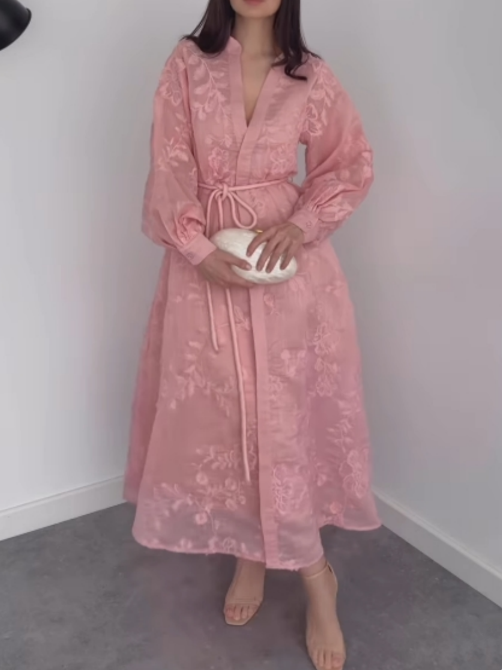 Fantasy Jacquard Long Sleeve Button Dress