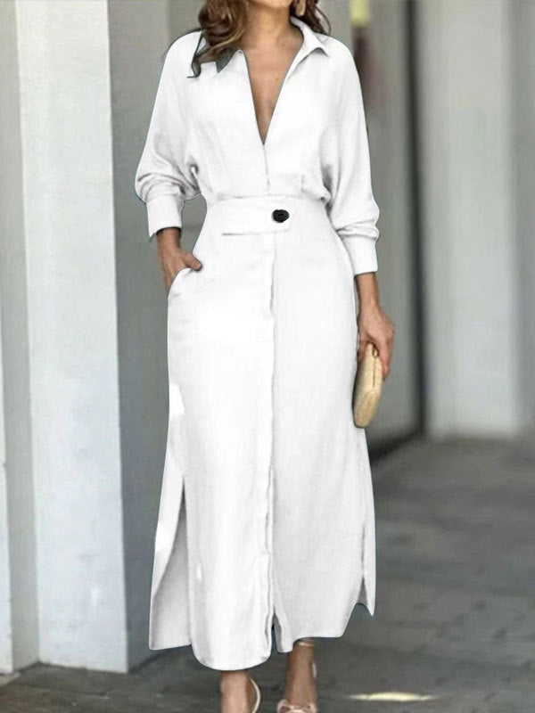 Elegant Long Sleeve Simple Shirt Dress