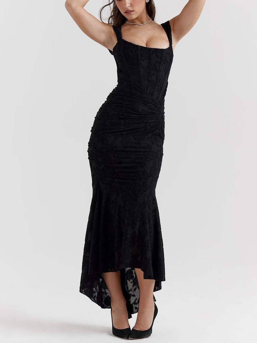 Black bell floral maxi dress