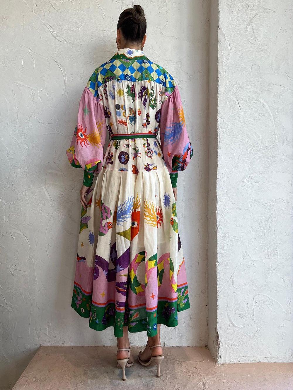 Pleated Long Sleeve Loose Dress
