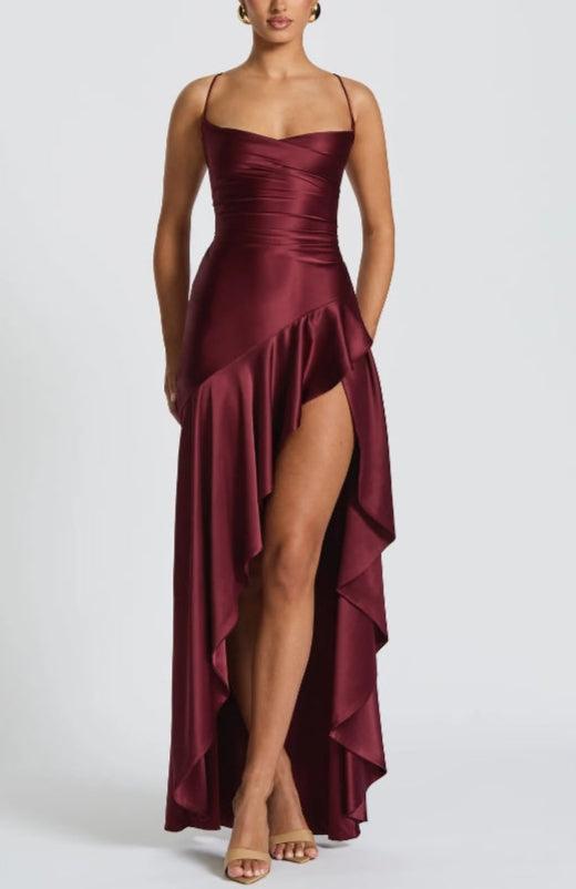Halter Backless Ruffled Maxi Dress