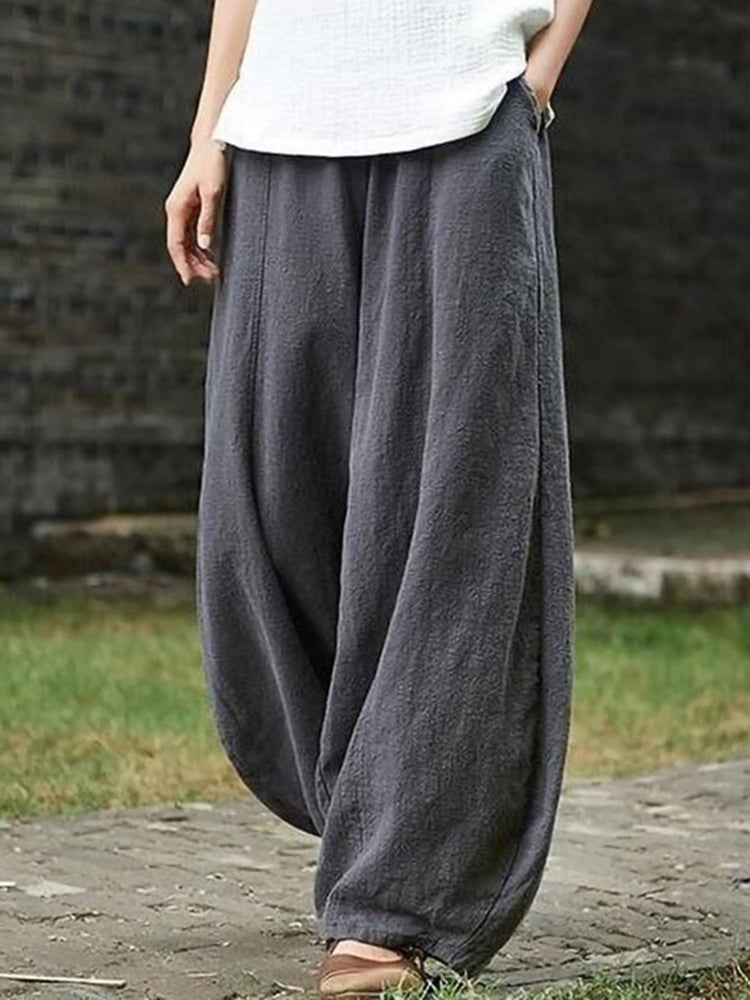 Vintage Plain Pocket Casual Lantern Pants