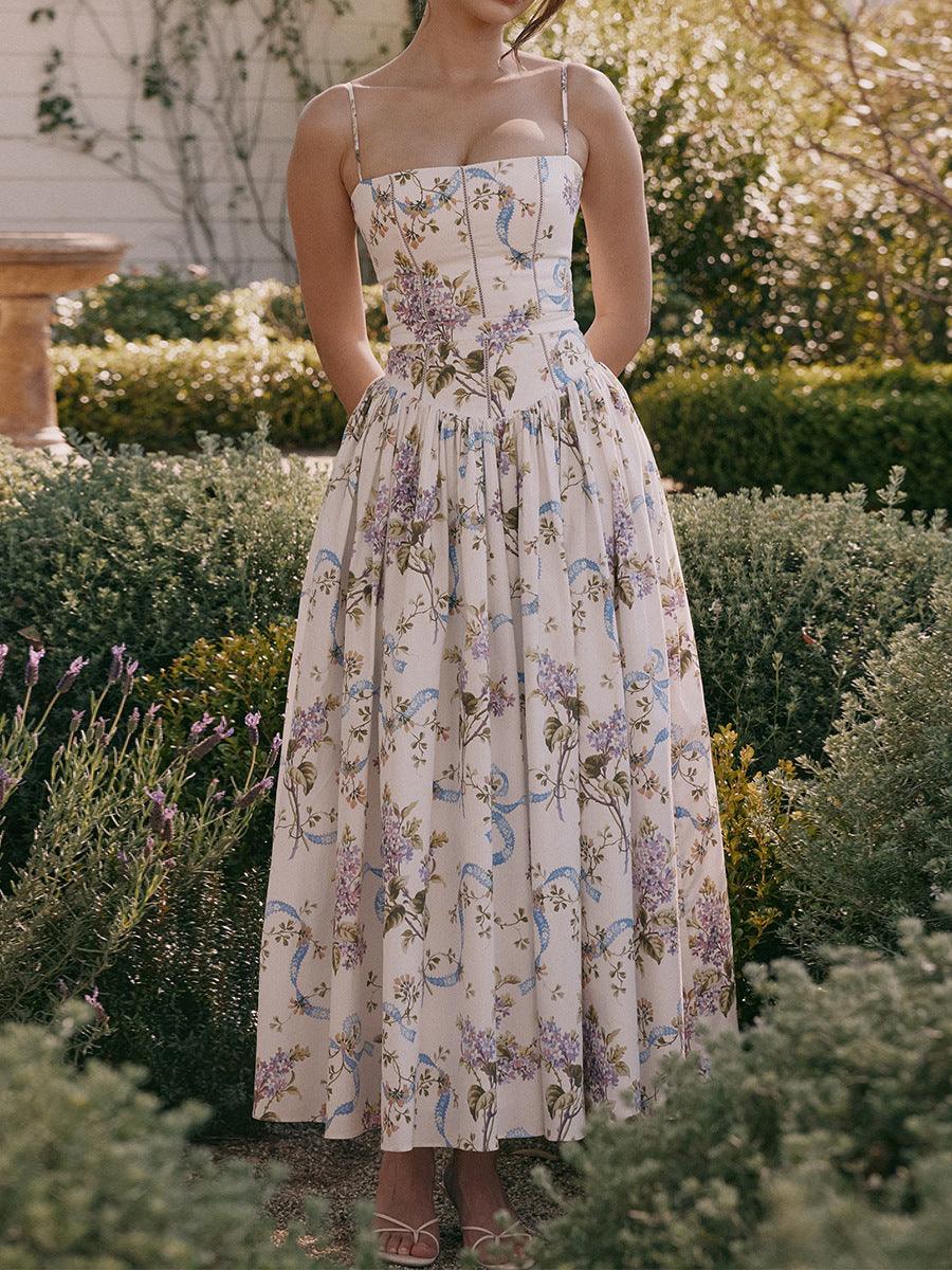 Printed fitted camisole midi dress