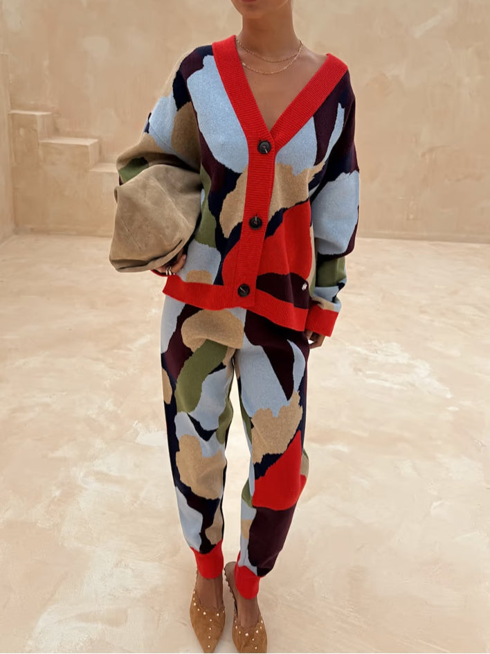Abstract Geometric Pattern Knitted Pants