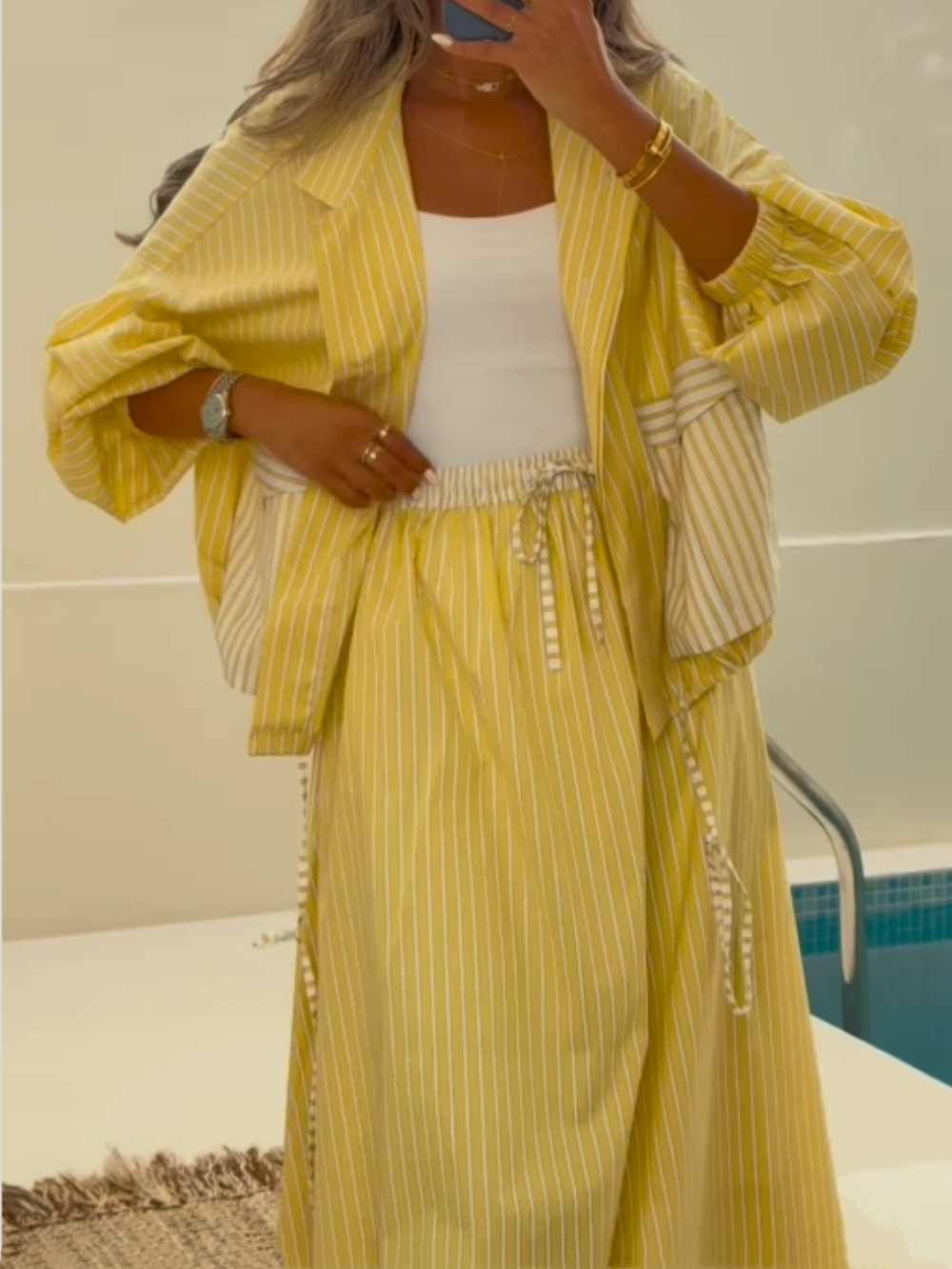 Yellow striped casual set
